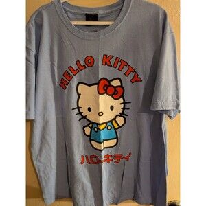 Hello Kitty Mens tshirt M Blue Sanrio Dumbgood With Hello Kitty Japanese Text